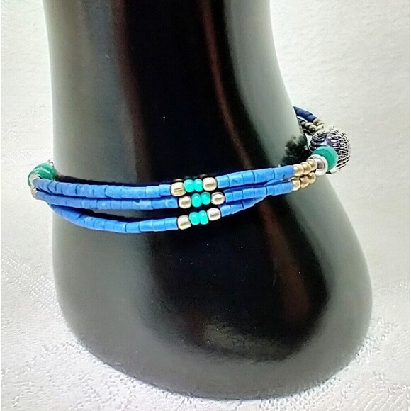 Tibetan Turquoise & Lapis Bracelet w/Buddha Head Sz 7" - Picture 4 of 10